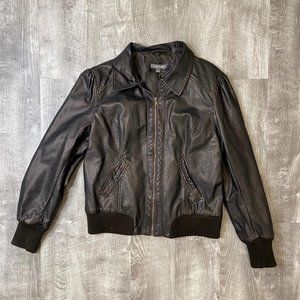 Roz & Ali Ladies Faux Leather Brown Bomber Jacket